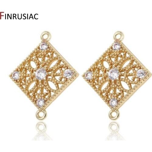 Jewellery Making Supplies 14K Gold Plated Inlaid Zircon Filigree Connectors For Earrings DIY Jewelry Accessories