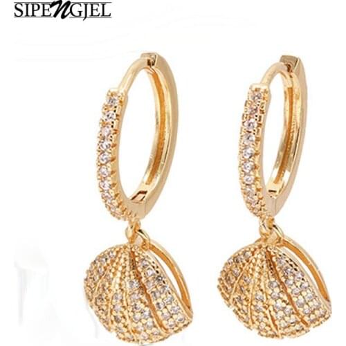 Fashion Cubic Zircon gold Shell Earrings Fashion double layer Ocean Series Dangle Hoop Earrings For Women Korean Jewelry 2020