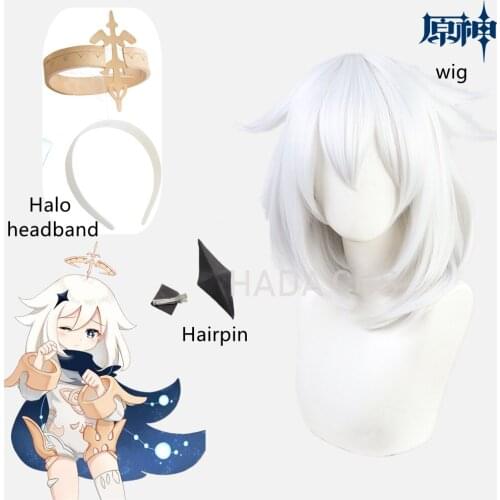 New Game Genshin Impact Paimon Silver Gray Large Inner Buckle Cute Cosplay Wig Anime Headdress Halo Hairpin Props