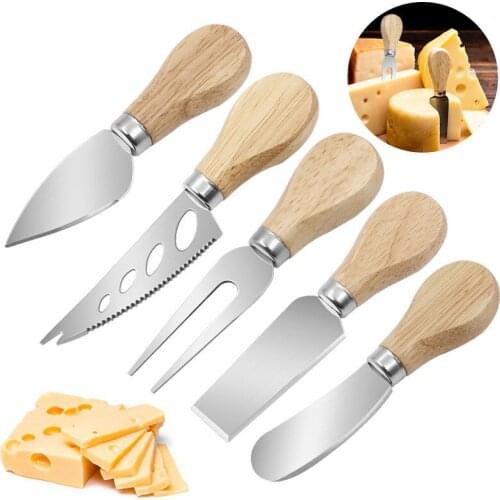 Cheese Cutter Knife Stainless Steel Multifunction Fork Shovel Pizza Butter Cheese Slicer Wood Handle Useful Kitchen Dessert Tool