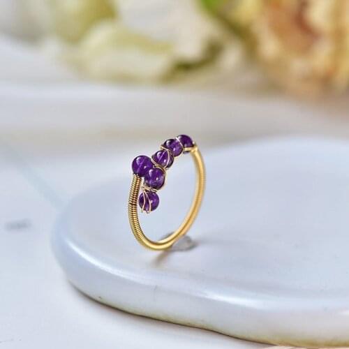 Original natural Amethyst opening adjustable ring Chinese style retro unique gold craft womens festival gift