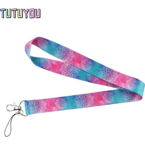 P4019 Dongmanli Yoga Mandala Flower Lanyards Id Badge Holder Keychain ID Card Pass Gym Mobile Badge Holder Lanyard Key Holder