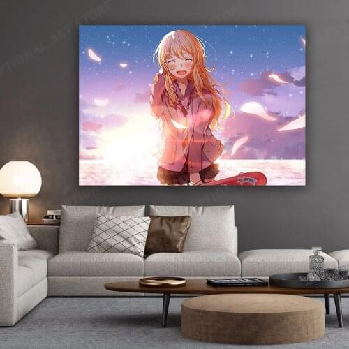Your Lie in April Poster Print,Anime Wall Decoration,Girl Art Poster,Sun Art Print,Long Hair Watercolor Print