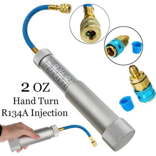 Oil & Dye Syringe Automotive Air Conditioning Coolant Filling Tube Injection Tool 1/4 SAE R134A 2Oz Manual Oiler A/C Adapter