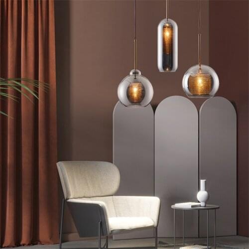 Nordic Smoke Gray Glass Tank Pendant Lights Bedroom Living Room Kitchen Lamp Bar Luxury Decoration Ball Hanging Lights Fixtures