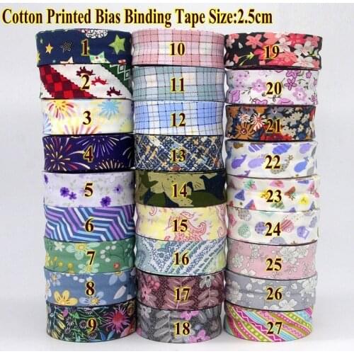 New Cotton Printed Bias Binding Tape Size 25mm 2.5cm 1" 5meters Fold Bias Tape homework House cloth making DIY handmade ribbon