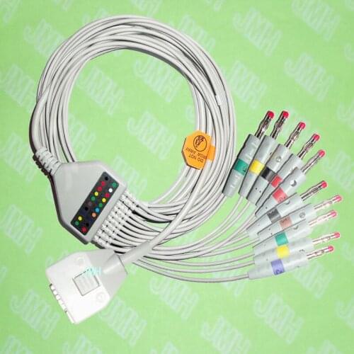 Compatible with Fukuda ME KP-500 EKG 10 lead,One-piece ECG cable and leadwires,15PIN,4.0 red Banana,IEC or AHA