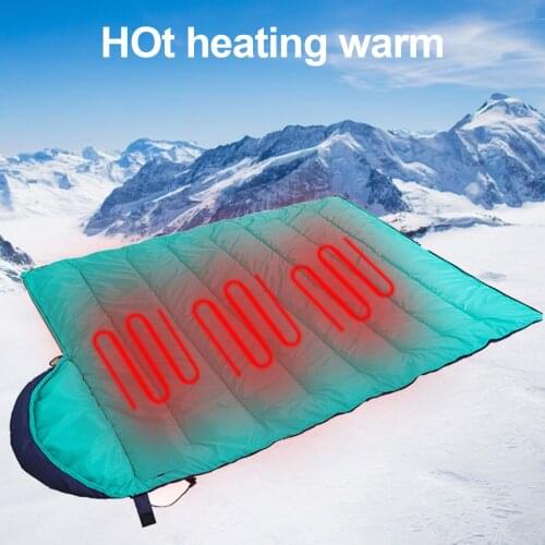 Electric Heated Sleeping Bag 3 Adjustable Level Waterproof Lightweight 190T Water Repellent Fabric Outdoor Travel Camping Sheet