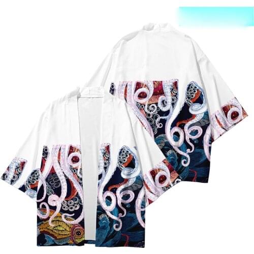 Plus Size XXS-6XL Octopus Print Loose Japanese Streetwear Cardigan Women Men Harajuku Haori Kimono Cosplay Top Shirts Yukata