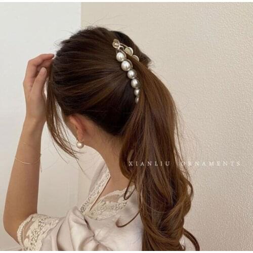 Vertical hair clip New Pearl Banana Clip Vertical Clip Ponytail Twist Clip Hair Clip Headdress Small Fragrant Hair Clip