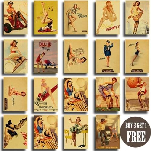 Vintage Diamond Painting World War II Pin Girl Poster Classic Kraft Paper Poster and Diamond Painting Family Art Diamond Paintin