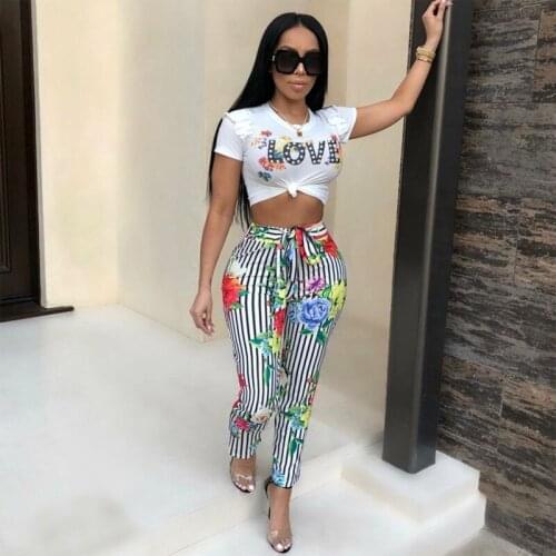 Women Top Long Pants 2Pcs Set Outfits Casual Clothes T-Shirt Pants Short Sleeve Round Neck Summer Leisure Suit Sports Outdoor
