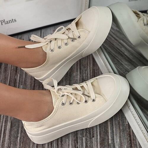 Women Flats Shoes Autumn Lace Up Shallow Canvas Sneakers Ladies Spring Platform Shoes Solid Thick Bottom Female Footwear 2021