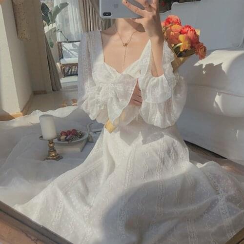 Dresses for Women 2021 Retro Flared Sleeves Square Neck Drawstring Waist Chiffon Dresses Korean Party Dinner Elegant Mididress