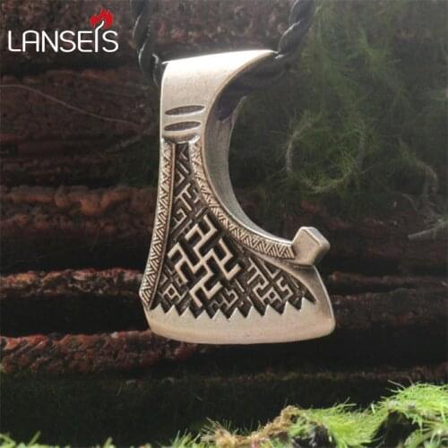 Lanseis 1pcs slavic axe pendant Dukhobor amulet Slavic men necklace perun axe Fern Flower pendant Ancient jewelry