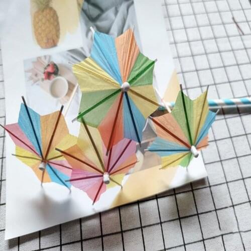 144pcs Umbrella Bamboo Stick Cocktail Decorative Garnishes Summer Tropical Luau Party Hawaiian Beach Theme Decor Random Color