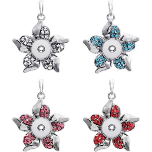 2016 12mm metal xinnver snap button jewelry crystal flower pendant necklace for women mens Vintage accessories ZJ134