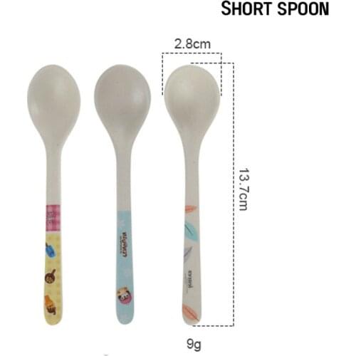 3Pcs Health Kids Natural Bamboo Fiber Long Short Spoon Cartoon Pattern LDishes Baby Feeding Tableware Children Infant Toddler