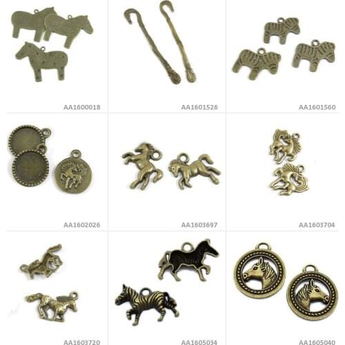 Antique Bronze Tone Jewelry Charms Horse Tag Zebra Pony Running Pegasus Cabochon Blank Bookmark Hair Sticks Star Beading Craft