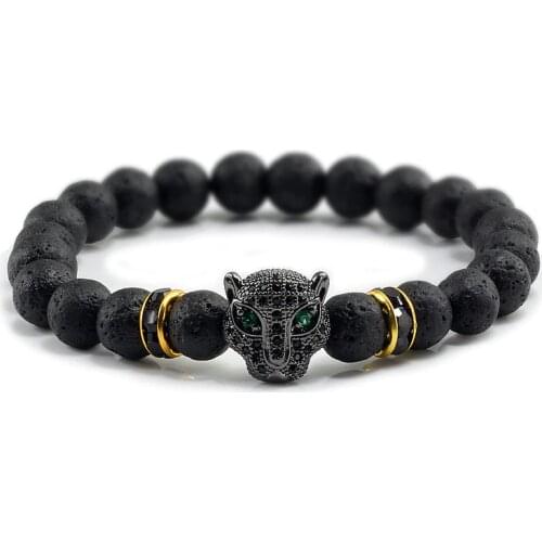 12 Style Bracelet Men Black Lava Healing Balance Beads Reiki Buddha Prayer Natural Stone Yoga Bracelet For Women Leopard Head