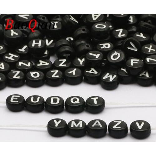 100/200/300/400/500pcs Black Round Flat Acrylic Letter Beads For Jewelry Making Handmade Bracelet Necklace DIY Pacifier Chain