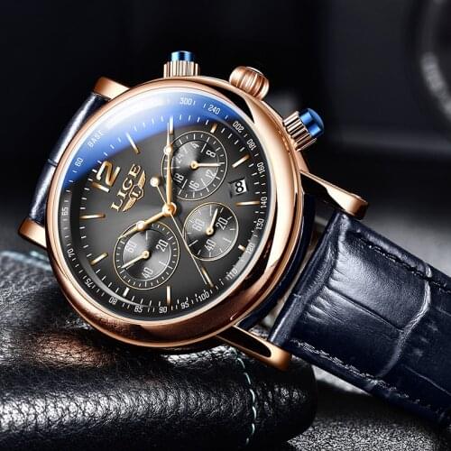 LIGE New Luxury Business Watches Quartz Mens Watches Leather Strap 30M Waterproof Fashion Mens Watch Clock Relogio Masculino