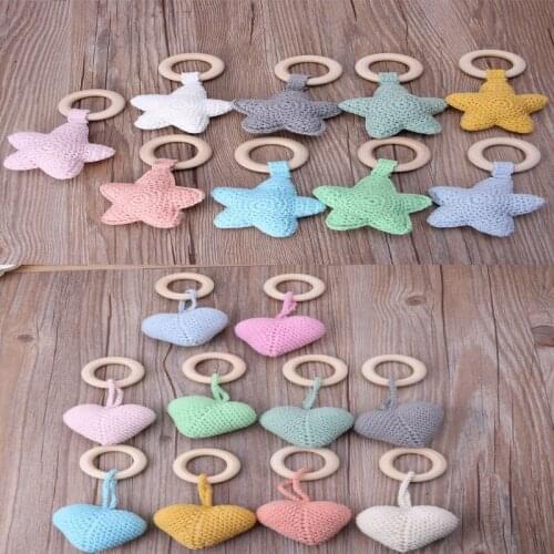 Baby Teether Crochet Wooden Ring Rattle Wooden Teether For Baby Products DIY Crafts Teething Rattle Amigurumi Toys