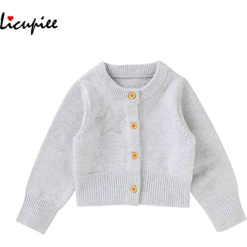 0-18 Months Baby Girls Star Embroidery Cardigan Loose Fit Long Sleeve O-neck Knitted Tops Spring Fall