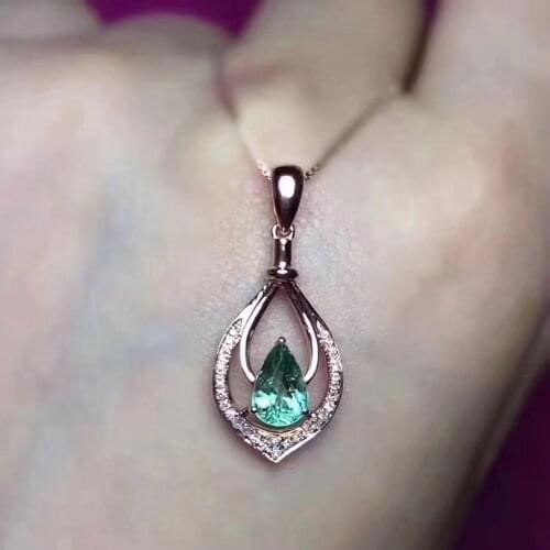 Natural green emerald gem Pendant natural gemstone pendant necklace S925 silver Elegant Small Water droplets lady party jewelry