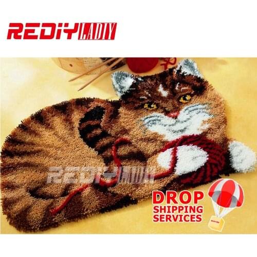 Hot Latch Hook Rug Kits DIY Needlework Unfinished Crocheting Rug Yarn Cushion Mat Cat in Playing Embroidery Carpet Free Shipping