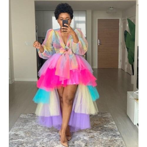 Cute Rainbow Tullw Tops Custom Made Long Sleeve Sheer Tulle Blouse Women Party Maxi Photo Shoot Top Plus Size
