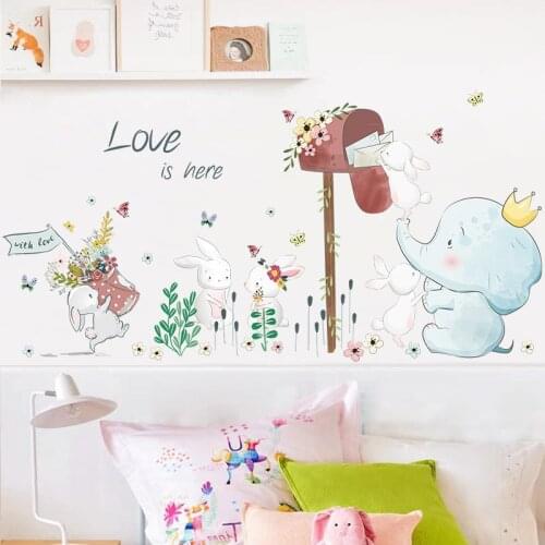 Cute Baby Elephant Rabbit Mail Wall Sticker for Kindergarten Kid Bedroom Wall Self-paste Cartoon Sticker Room Decoration PVC