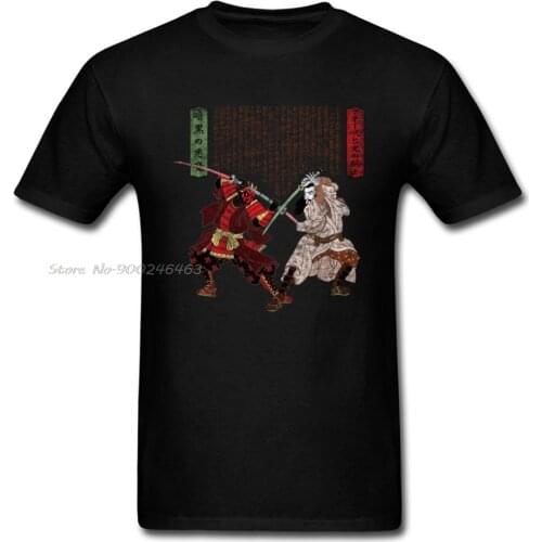 Mens T Shirts UNME NO KETTO Tops Tees Cotton Round Neck Short Sleeve TShirt Japan Style Japanese Samurai Battle T-shirt