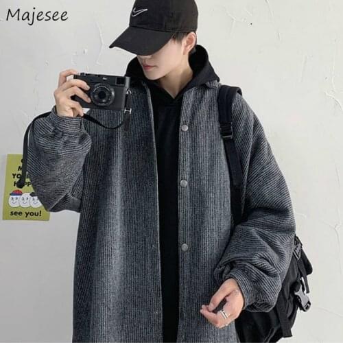 Men Jackets Corduroy Plus Size 3XL Retro Solid Loose Korean Style Single Breasted High Street Fashion Leisure All-match Simple