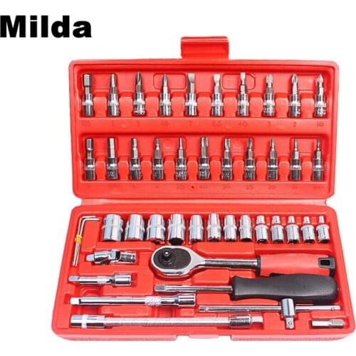 Mild 46pcs Car Repair Tool Combination Wrench Set Batch Head Ratchet Pawl Socket Spanner Screwdriver power tool accessories