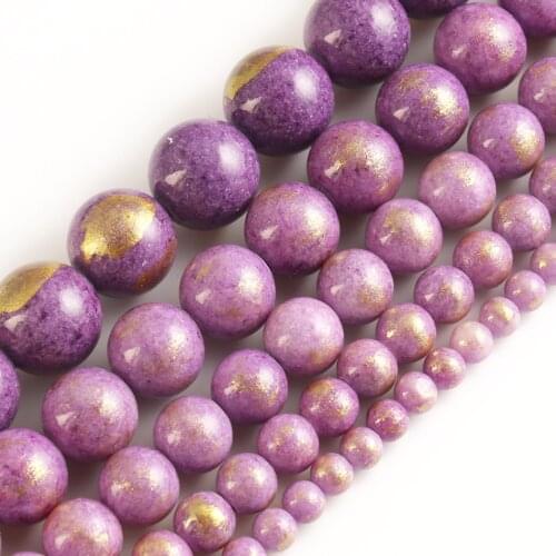 Natural Stone Beads Purple Lapis Lazuli with Gold Jades Mineral Loose Beads for Jewelry Making DIY Christmas Gift Bracelets 15