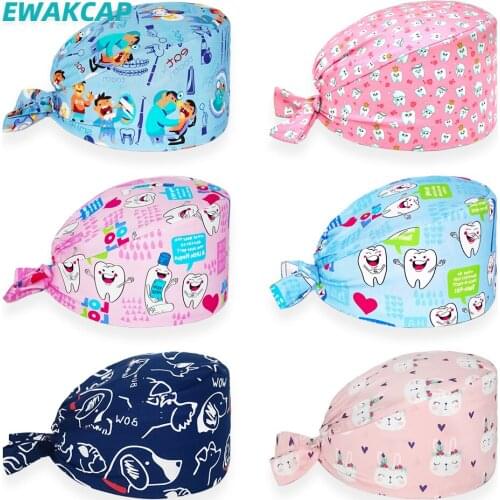 New Surgicals caps cotton anime printing adjustable scrubs hat beauty salon nursing cap lab work hats gorro enfermera scrub cap