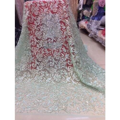 New design african lace fabric SYJ-92014 glued glitter sequins French tulle lace fabric