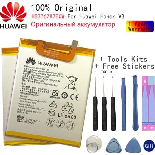 Hua Wei Original Phone Battery HB376787ECW For Huawei Honor V8 3500mAh Replacement Batteries Free Tools