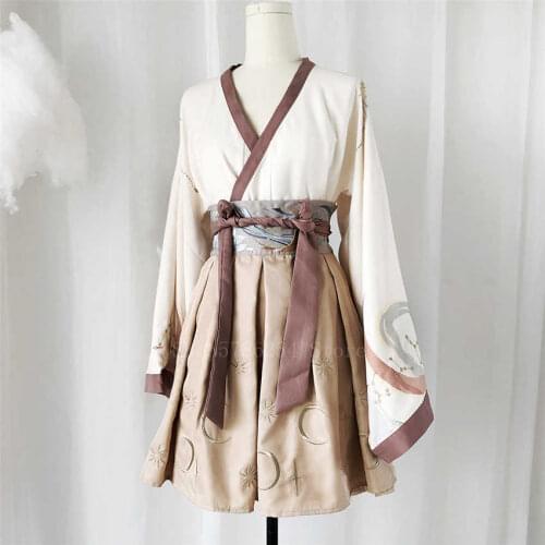 Japanese Style Kimono Dress Set Kawaii Girls Women Retro Fancy Traditional Streetwear Ancient Embroidery Asian Skirts Outfits