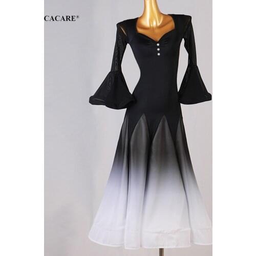 Ballroom Dance Competition Dresses Women Waltz Dress Standard Dancing Wear Costume Customize D0855 Mesh Sleeve Big Hem