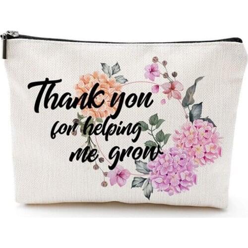 Teacher Appreciation Gifts Makeup Bag Cosmetic Pouch Thanksgiving Gift Thank You for Helping Me Grow Travel Toiletry Case Cosmet