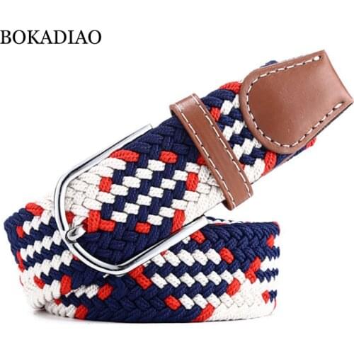 BOKADIAO men&women elastic belt Pin buckle Weave Stretch Canvas belt 105cm luxury jeans belts for men waistband white strap male