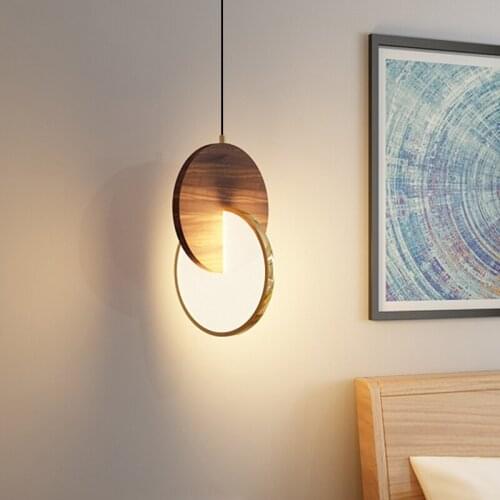 Simple Walnut Led Pendant Lamp Bedroom Bedside Lamps Home Decor Atmosphere Pendant Lights Nordic Modern Restaurant Light Fixture