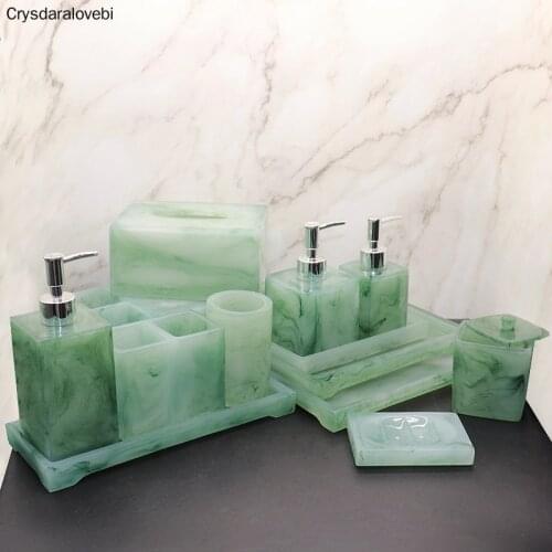 Luxury Green Bathroom Accessories Set Toilet Tissue Box Hand Sanitizer Bottle Soap Dispenser Restroom Decoration Storage Tray To