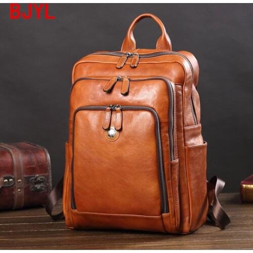 Leather Mens Backpack Leather Large-capacity Casual Youth Computer Backpack Fashion Korean Fashion Schoolbag Travel Backpacks