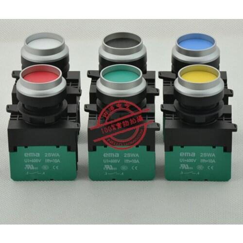 [ SA ]Imports EMA 22mm illuminated pushbutton switch self-resetting E2P3 * red yellow blue and black 1NO/1NC--10PCS/LOT