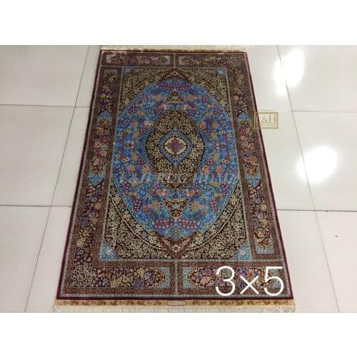Free shipping 3'X5' 230 Line Handmade Silk Oriental Persian Rug hand Knotted silk carpet for home decoration