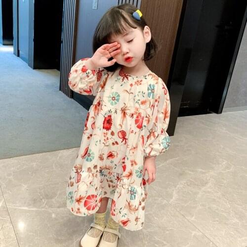 Spring Summer 2021 New Girls Floral Chiffon Dress Baby Girl Clothes Fashion Loose Girls Party Dresses DT333