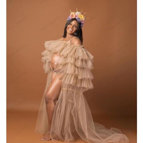Sexy Tulle Maternity Robes See Through Sheer Off The Shoulder Tulle Dresses For Photography Long Puffy Custom Made Tulle Robe